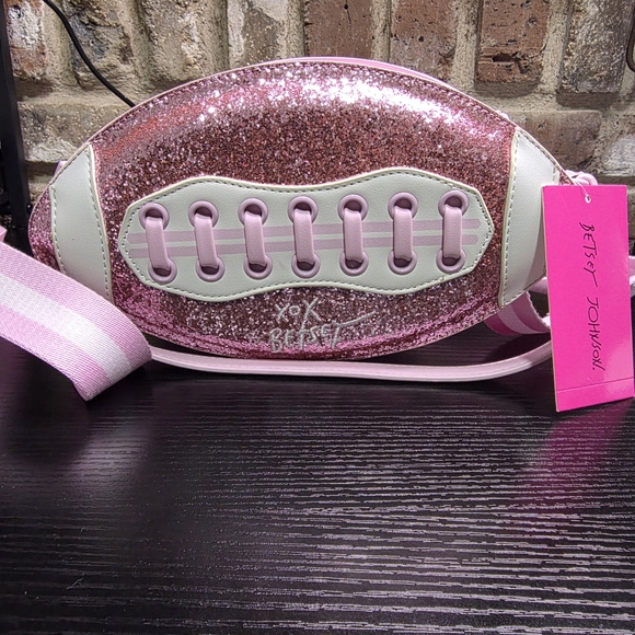 Betsey Johnson Handbags - Betsey Johnson Pink Glitter Football Crossbody Bag